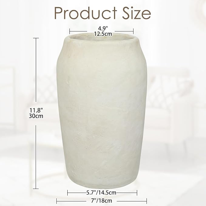 Briful Rustic Vintage Ceramic Vase, 11.8'' Farmhouse Table Decor with Wide Mouth, Large Decorative Vase for Home Decor, Living Room, Entryway & Shelf Styling, Beige