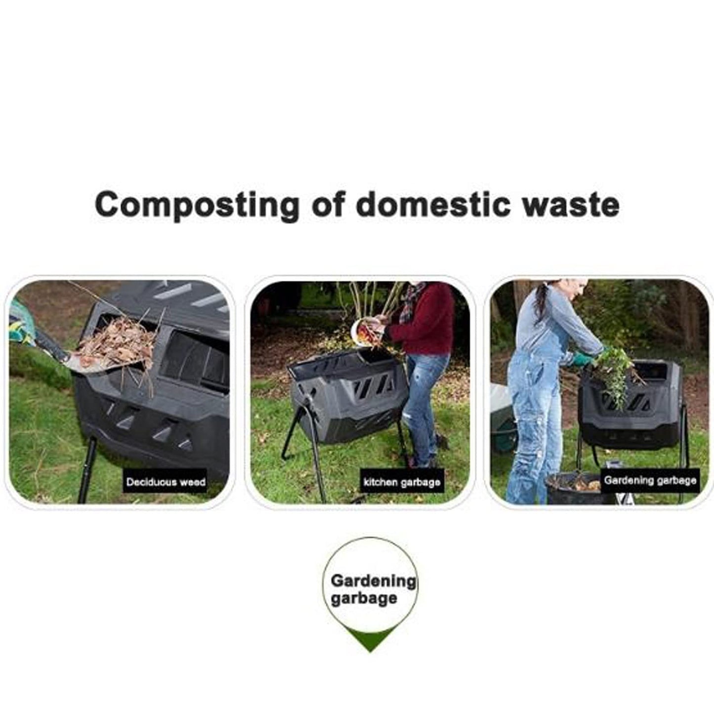 Kitchen Compost Bin, Outdoor Dual Chamber Tumbling Composter, Outdoor Rotating Compost Tumbler Bin for Garden, Kitchen, and Yard Waste, 160L/42Gallon,Indoor Compost Bin with Lid