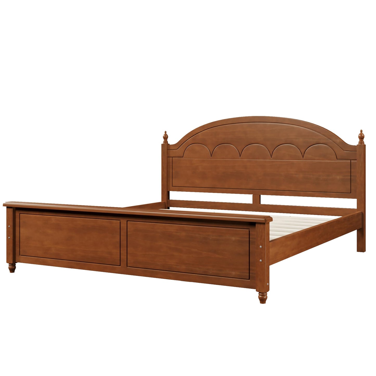 Merax Solid Wood Queen Platform Bed Frame with Arched Headboard, Durable Sturdy Construction, Classic Elegant Style, No Box Spring Needed, Easy Assembly, Oak