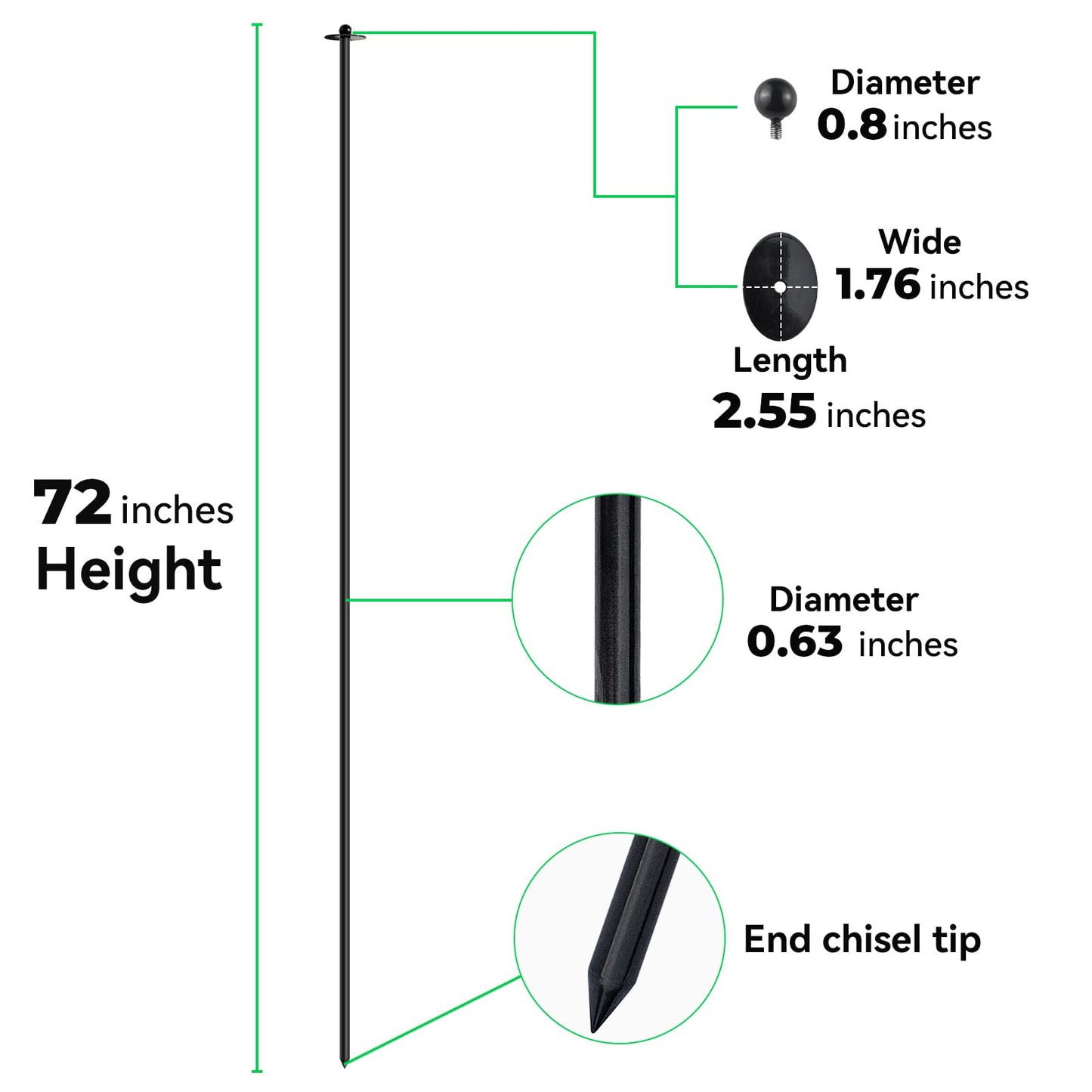 JPOIP 72 Inch Garden Stake Netting Support, Black Heavy Duty Powder Coated Steel Frame for Garden Fencing, Plant & Crop Protection from Wildlife (6 Sets)