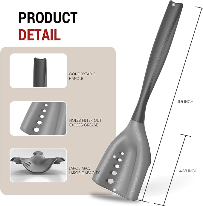 2 Pack Mincing Spatula Meat Chopper, Hamburger Grinder, Premium Heat Resistant Smasher for Ground Beef, Potato Mix Tool, Meat & Poultry Tenderizers-Black
