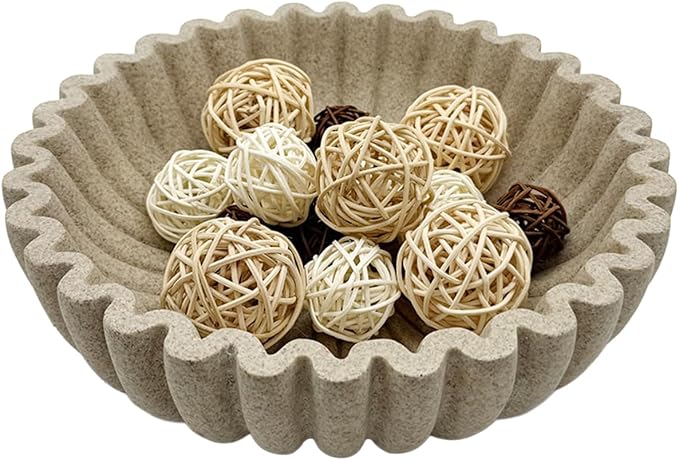 Large Modern Ruffle Bowls,Sandstone Decorative Catch All Bowl for Kitchen Counter and Entryway Table, Handcrafted Fruit Bowls and Key Bowl for Home Decor