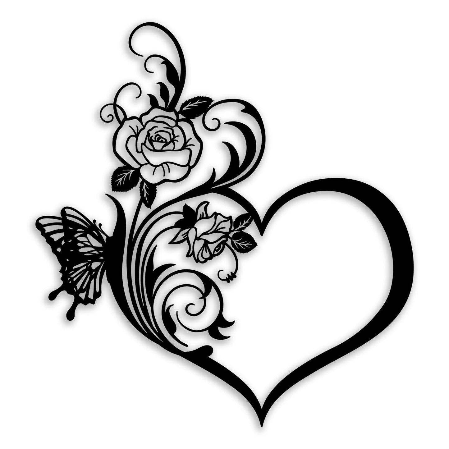 Love Heart Rose Butterfly Metal Wall Decor - Elegant Room Decor Wall Art Home Decor for Living Room, Bedroom, Dining Room, Bathroom, Office (Black)