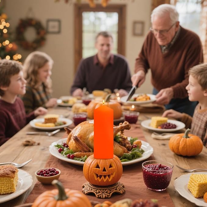Set of 2 3x8 Inch Orange Pillar Candles, Dripless Unscented Solid Fall Colored Cylinder Column Tall Candles for Thanksgiving Day Home Table Emergency Power Outages - 90 Hour Burn Time