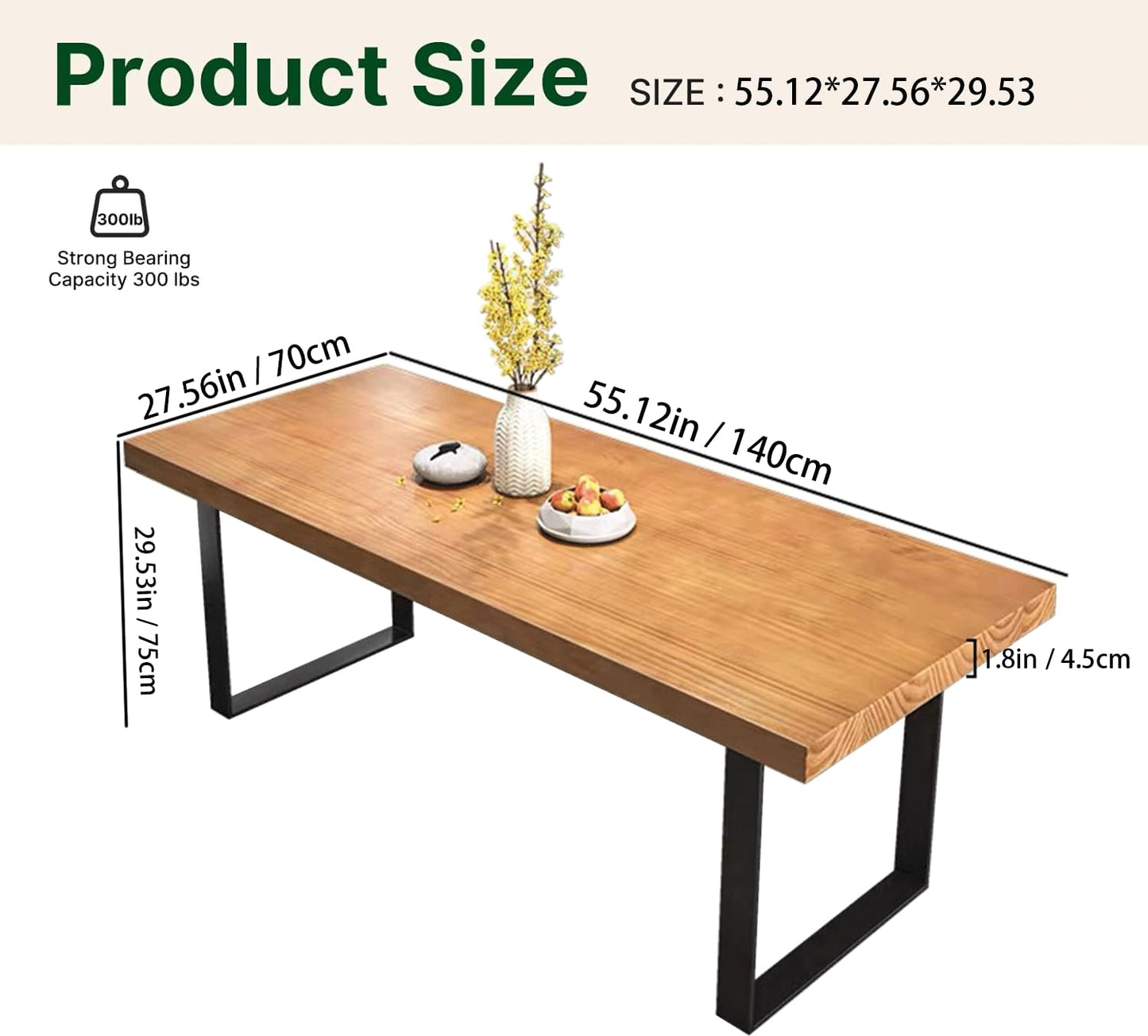 quanzhoulong Stylish Modern Minimalist Solid Wood Dining Table with Sturdy Metal Base – Easy Assembly, Versatile Design for Dining Rooms, Living Rooms, and Offices