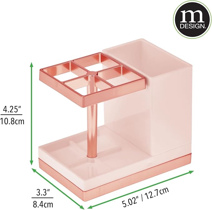 mDesign Plastic Toothbrush and Toothpaste Storage Organizer Holder - Home Decor for Bathroom Countertop - Holds Toiletries and Beauty Accessories - Lumiere Collection, Light Pink/Rose Gold