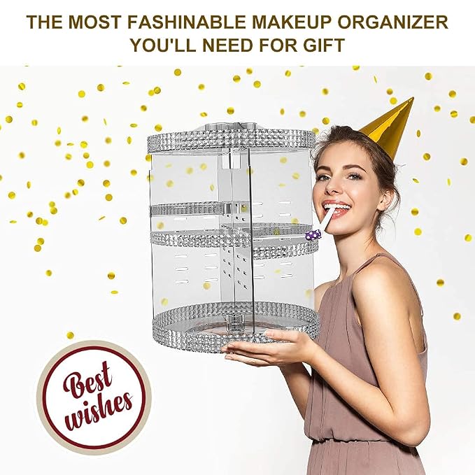 Awenia Makeup Organizer 360-Degree Rotating, Adjustable Makeup Storage, 7 Layers Large Capacity Cosmetic Storage Unit, Fits Different Types of Cosmetics and Accessories, Plus Size(Gray)