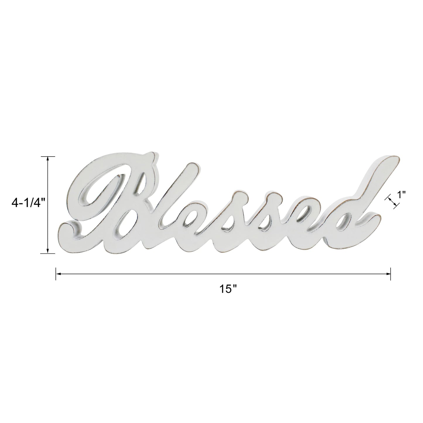 CVHOMEDECO. Blessed Sign Free Standing Wooden Words Sign for Gift and Table/Shelf/Home Wall/Office Decoration, Distressed White, 15 x 4-1/4 x 1 Inch