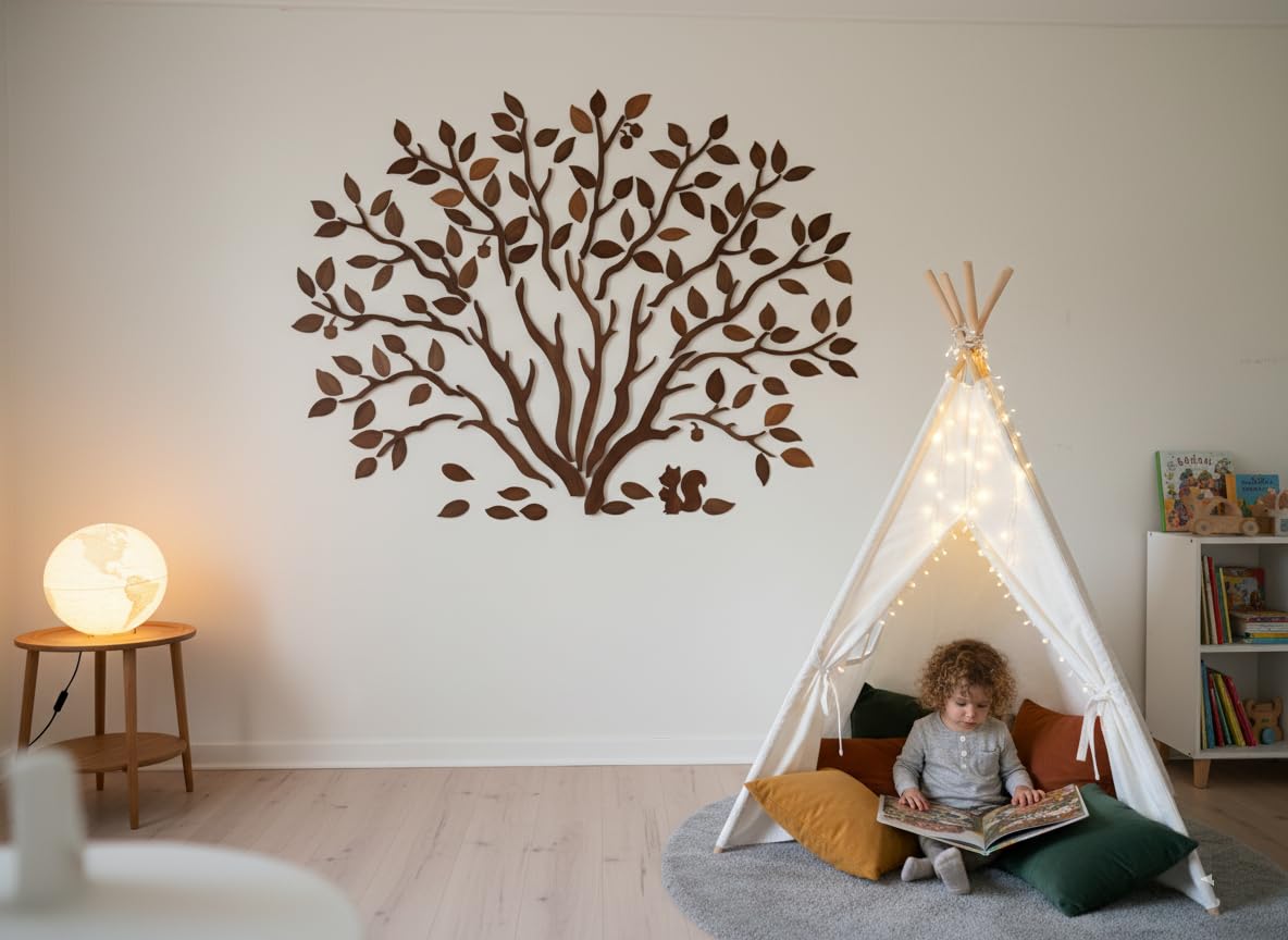 Handmade Solid Wood Oak Tree Wall Art – Environmentally Friendly Natural Wood, Artisan Carved DIY Wall Decor for Living Room, Bedroom, Yoga Room, Reading Nooks, Office, 79"Wide x 59"High
