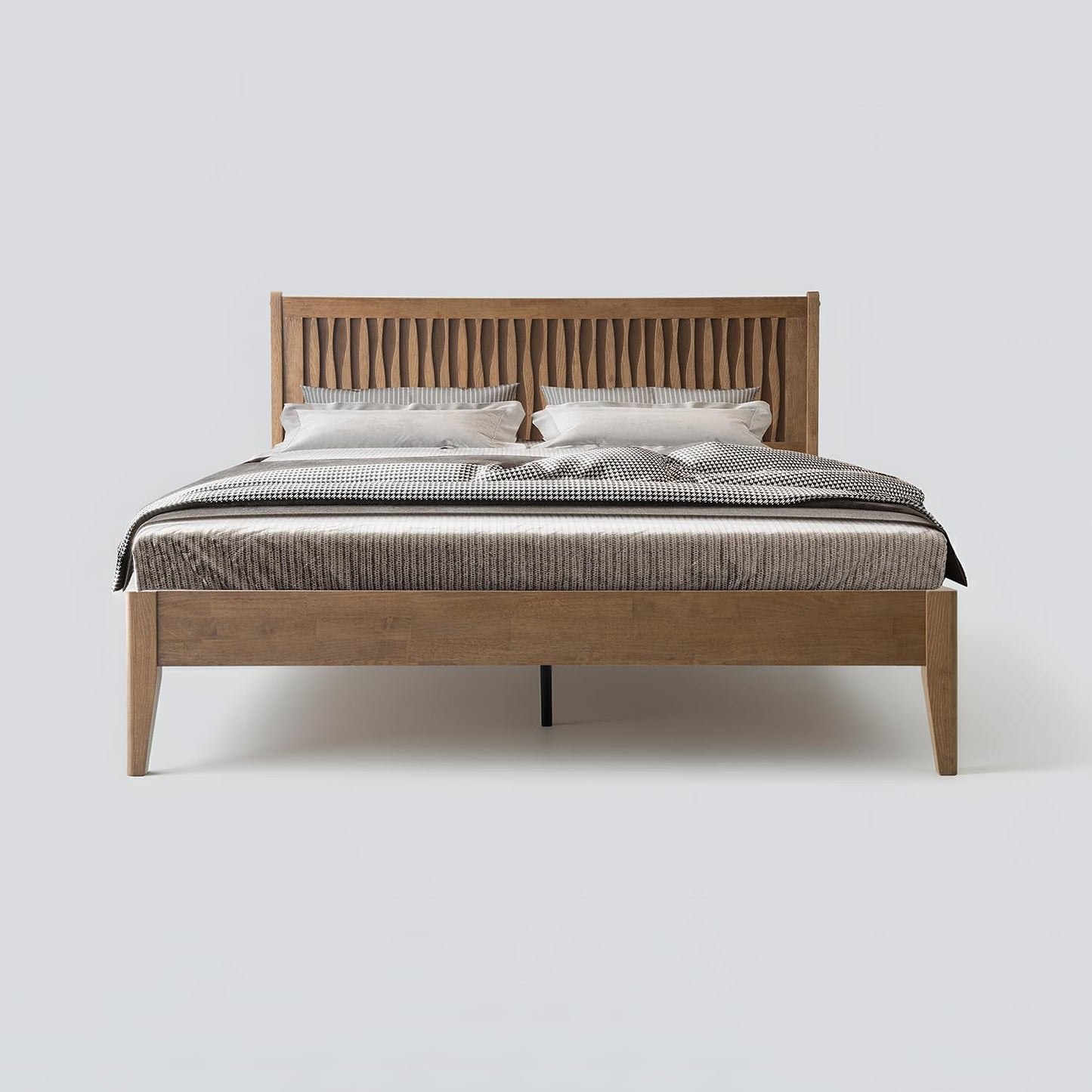 King Size Bed Frame, Solid Wood Platform Bed with Headboard & Footboard, 12 Sturdy Slatted Structure, Central Metal Legs, Easy Assembly, Noise & Anti-Slip, No Box Spring Needed, Barnwood Finish OLK-30