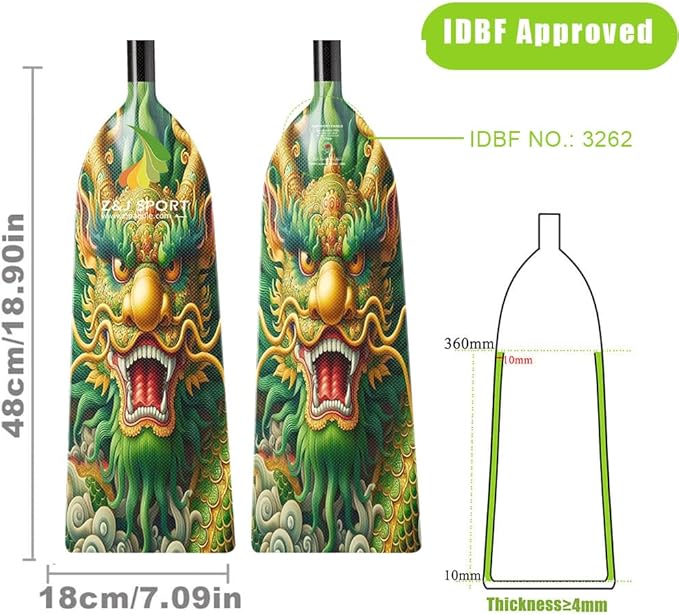 Z&J SPORT Adjustable Dragon Boat Paddle, IDBF Approved Carbon Fiber Paddle, Dragon Graphic Paddle with Adjuster for Dragon Boat Race with Adjustable T Handle