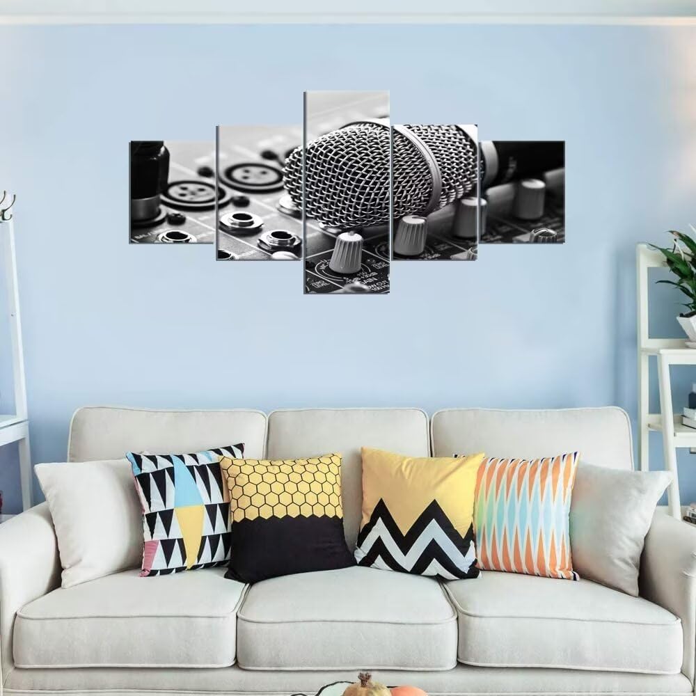 Wall HDQ Music Canvas Wall Art 5 Piece Microphone Pictures DJ Wall Decor Musical Equipment Print Painting for Music room Recording Studio Living Room Bedroom Decor Gifts for Musician (50" Wx24 H)