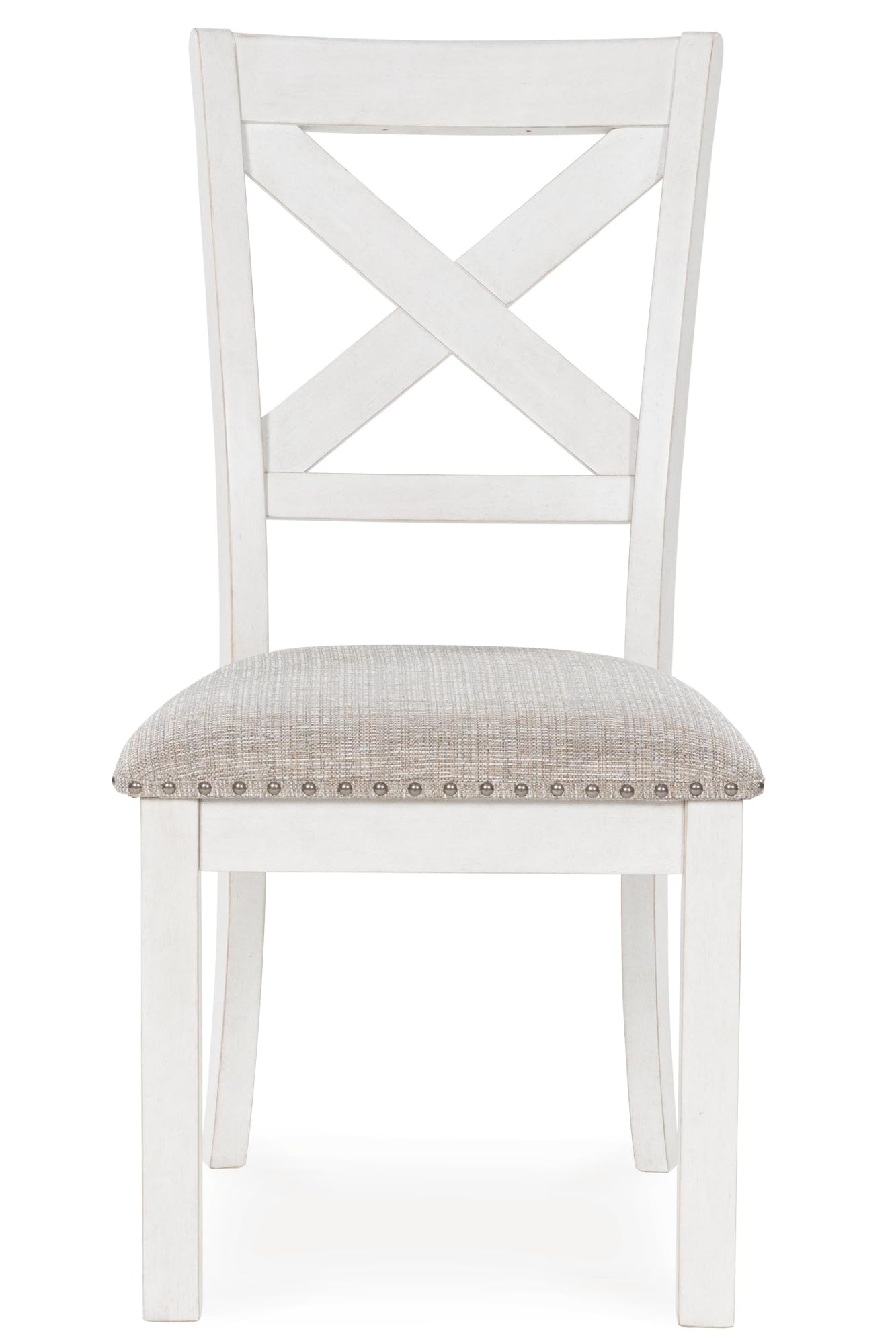 Signature Design by Ashley Robbinsdale Casual Upholstered Solid Wood Dining Chair with Nailhead Trim, Set of 2, White & Light Gray