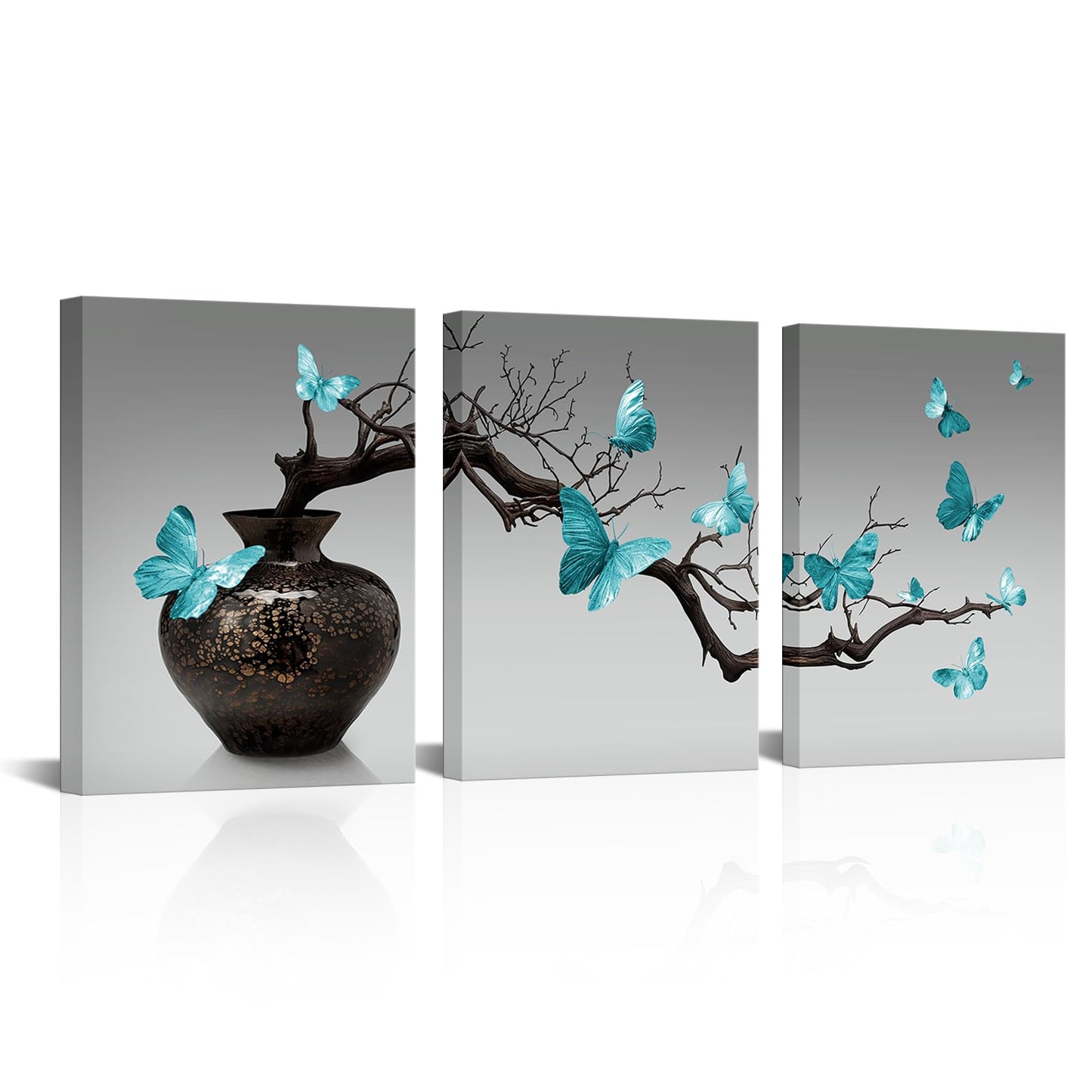 HOMEOART Bathroom Pictures Zen Meditation Wall Art Butterfly Wall Decor Framed Artwork Farmhouse Bedroom Living Room Decor 12x16inchx3Pieces (Turquoise)