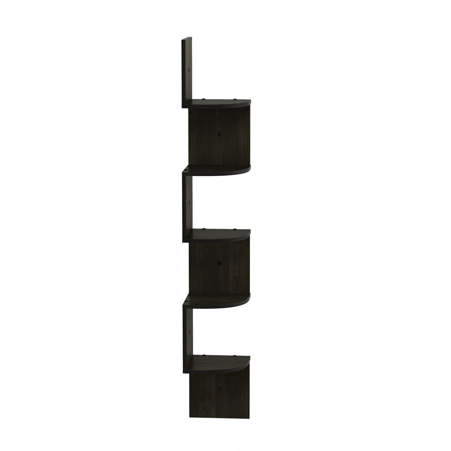 Furinno ROSSI Floating Book Shelves for Wall, 5-Tier Zigzag Corner Shelf Wall Mounted, Radial Corner Floating Shelf, for Living Room, Bedroom, Bathroom, Home Office, Espresso