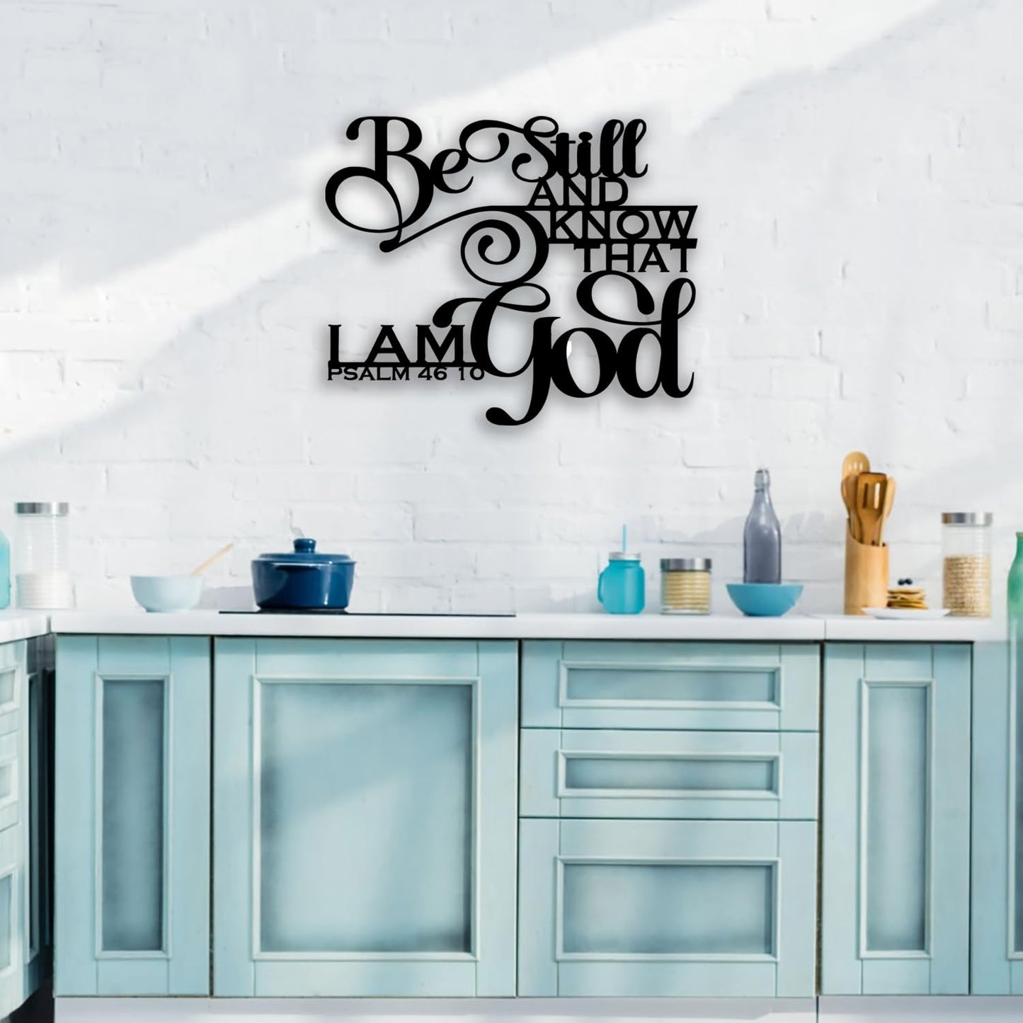 PSALM 46 10 Metal Wall Decor - Christian Room Decor Scripture Inspirational Wall Art Home Decor for Living Room, Bedroom, Dining Room, Bathroom, Office (Black)