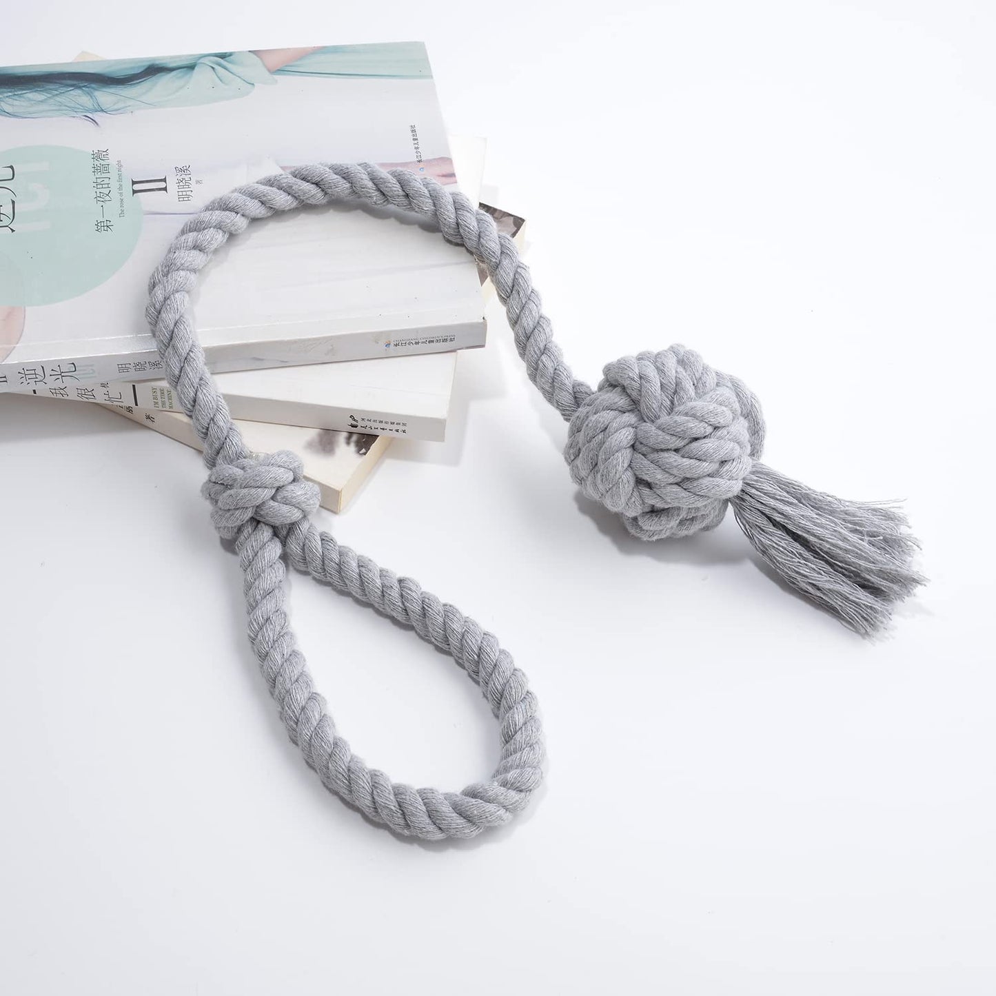 JQWUPUP 4 Pack Rustic Curtain Tiebacks - Decorative Outdoor Drape Drapery Holdbacks Holders - Hand Knitting Cotton Rope Curtain Tie Backs for Sheer and Blackout Curtain (Set of 4, Grey)