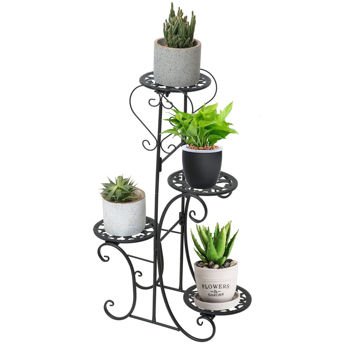 Kaichenyt Plant Stand Black Metal 4-Tier 32.3 inch Flower Display Rack Tiered Corner Flower Display Holder Indoor Outdoor Elegant Flower Pot Holder for Patio Balcony Garden Home Decorative