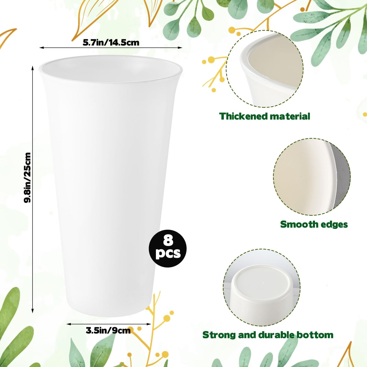 8 Pack Modern Round Vases Flower Buckets, 9.84 Inch Plastic Floral Flower Vases for Centerpieces Floral Display Decorative Buckets Table Home Bridal Shower Wedding Festival Decorations