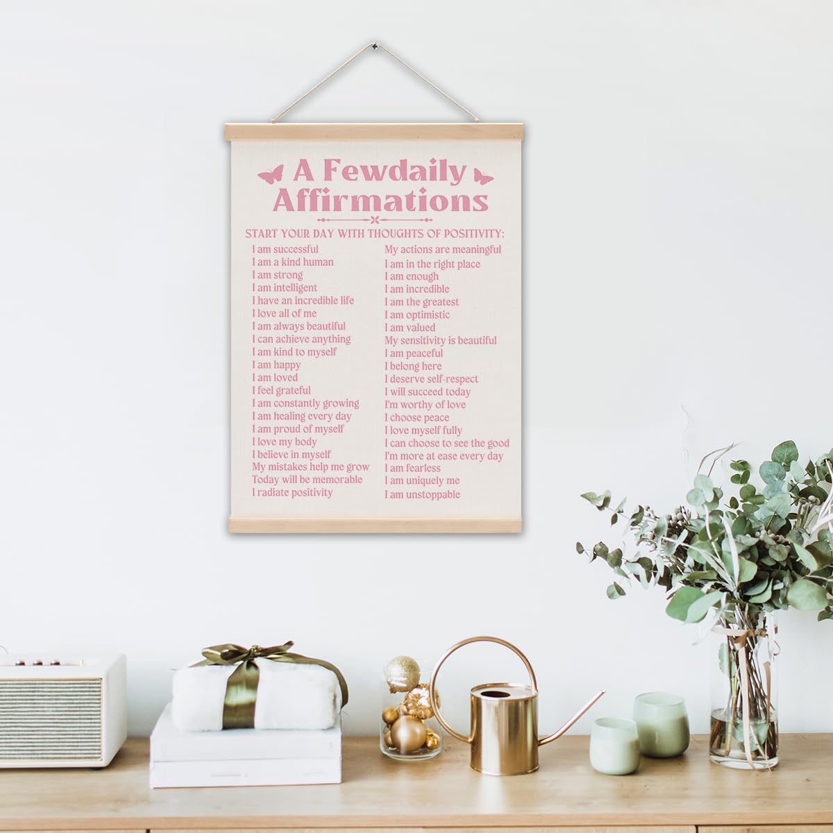 HKDGVRTB Motivational Positive Affirmations Pink Wall Decor,A Few Daily Affirmations Wall Art for Teen Girls Inspirational Gifts for Women, Pink Bedroom Classroom Office Decor