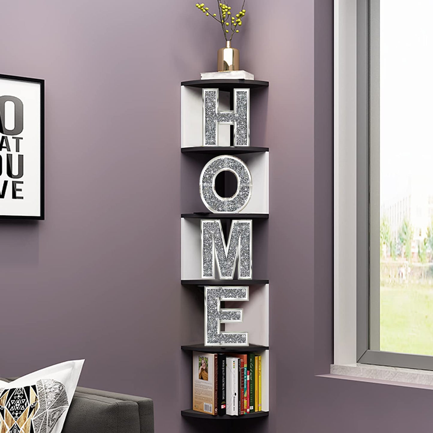 ZOLAPI 4 pcs Independent Letters Home.Glam Crystal Diamond Letters.Silver Mirror Glass Home Decoration for Wall, Fireplace, Bookshelf and Table.