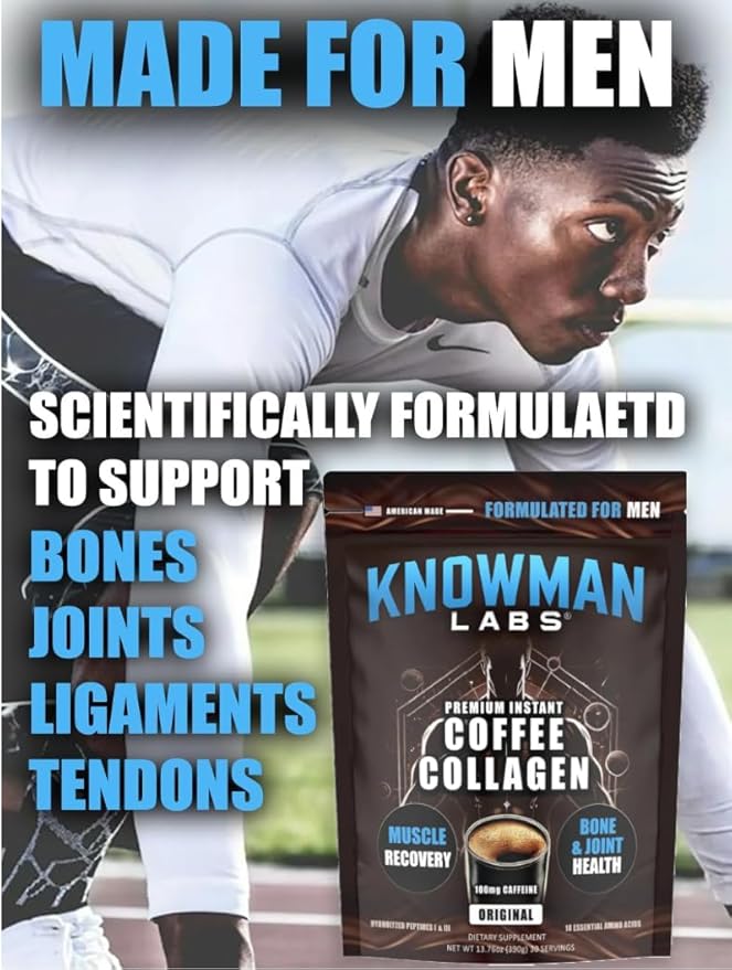 Premium Collagen for Men, Infused with Instant Coffee, Bone, Joint & Muscle Formula, Recovery, 100mg Caffeine, Non GMO, Dairy Free, Sugar Free, Keto & Paleo Friendly / 30 Srvg