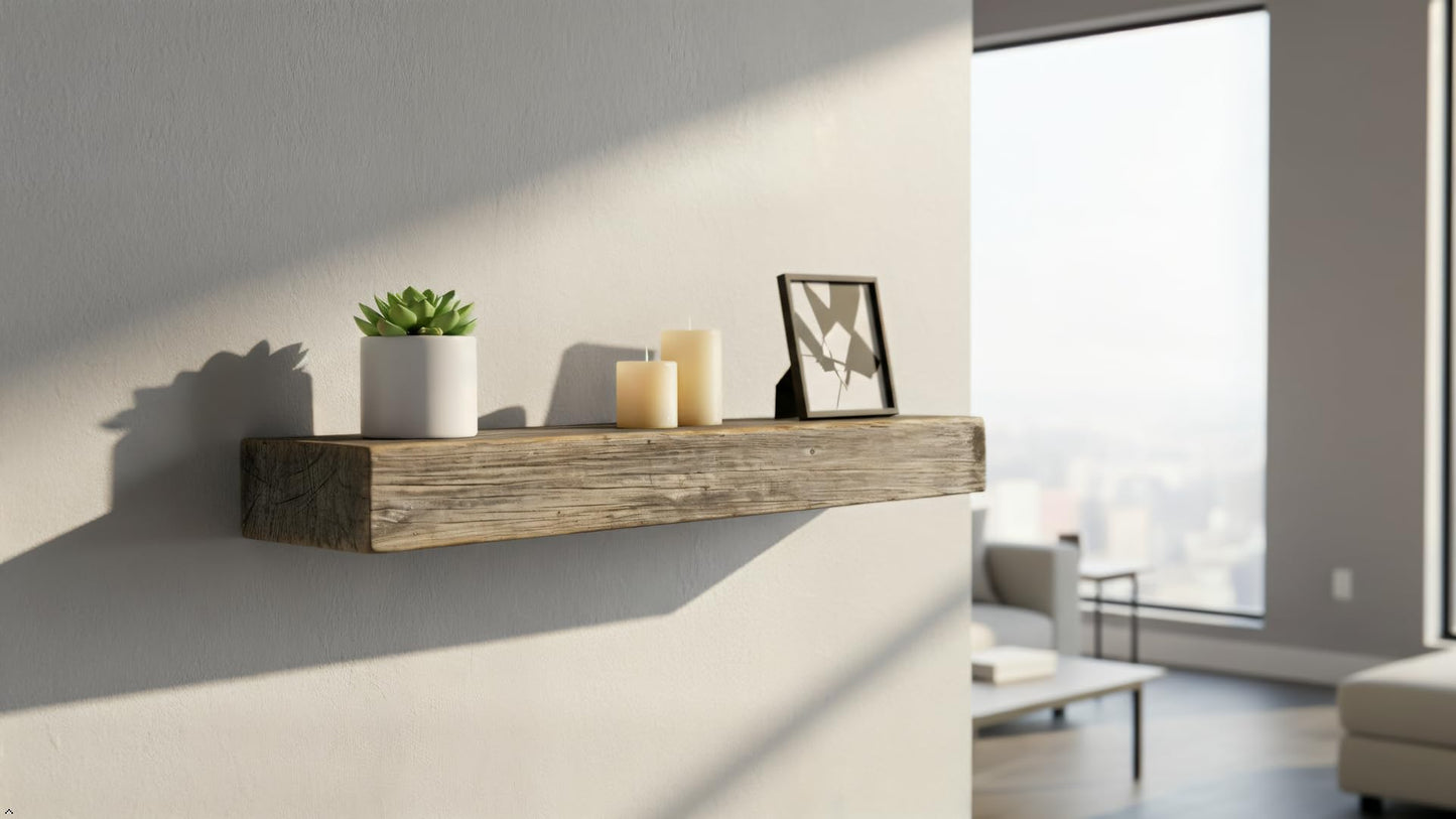 Rustic Revival | Barnwood Floating Shelf – Rustic Farmhouse Wall Shelf for Home, Kitchen & Bathroom – Authentic Weathered Wood Real Wood Décor