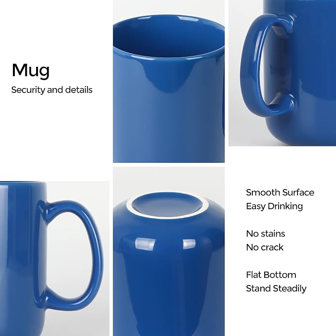 harebe 20 OZ Large Coffee Mug, Smooth Ceramic Tea Cup for Office and Home, Big Capacity with Handle, Blue