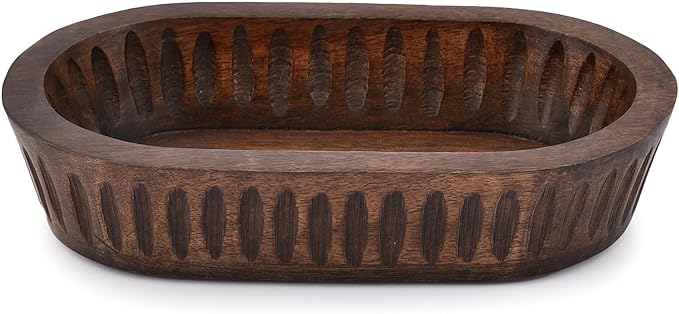 Samhita Mango Wood Decorative Bowls for Home Décor, Decorative Long Wooden Bowl for Table Centerpiece (10" x 6" x 2")