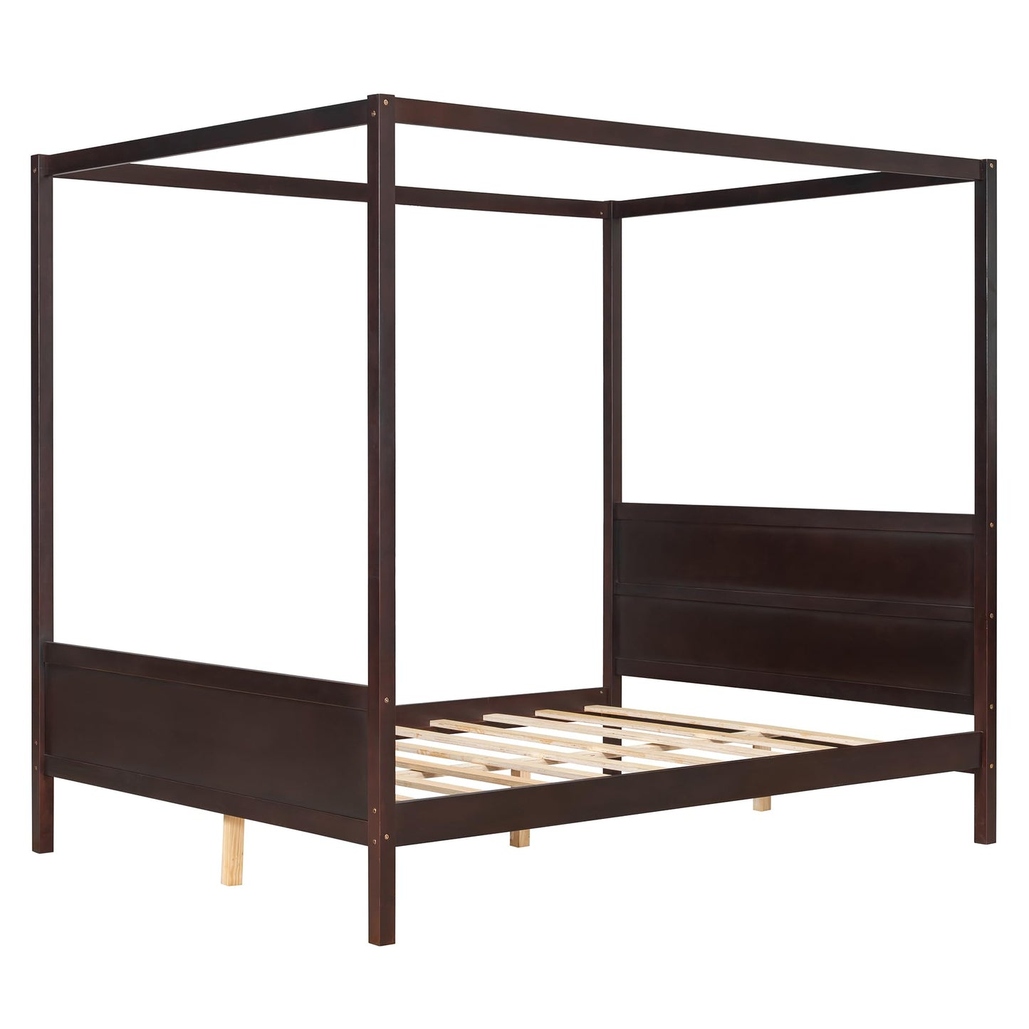 Merax Queen Size Canopy Bed with Headboard and Footboard, Solid Wood 4 Posters Platform Bed with Slat Support Leg, No Box Spring Needed, Espresso