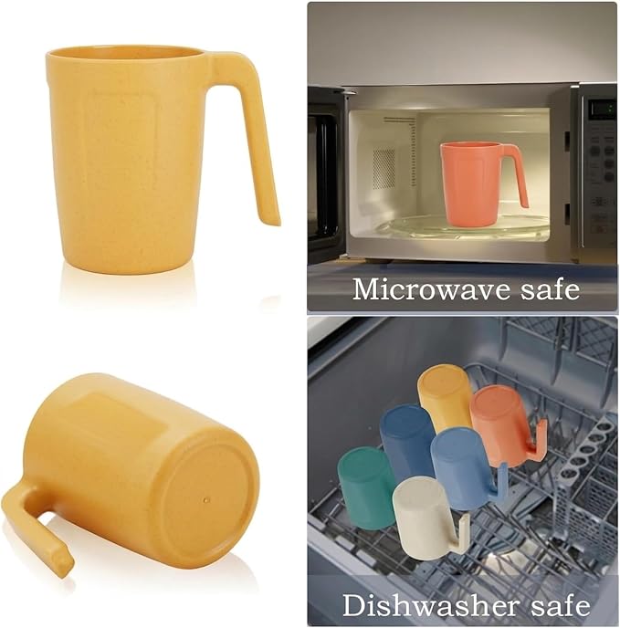 Homienly Wheat Straw Coffee Mugs, Alternative to Plastic Coffee Cups, Set of 6, Unbreakable Camping Coffee Mugs, 16 OZ Cups for Tea, Coffee, Milk, Dishwasher and Microwave Safe Kids Mug, Multi