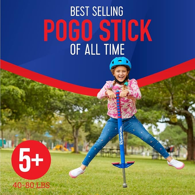 Flybar Maverick Foam Pogo Stick for Kids Age 5 and Up, 40 to 80 Pounds, Pogo Stick for Boys and Girls (Red/Blue)