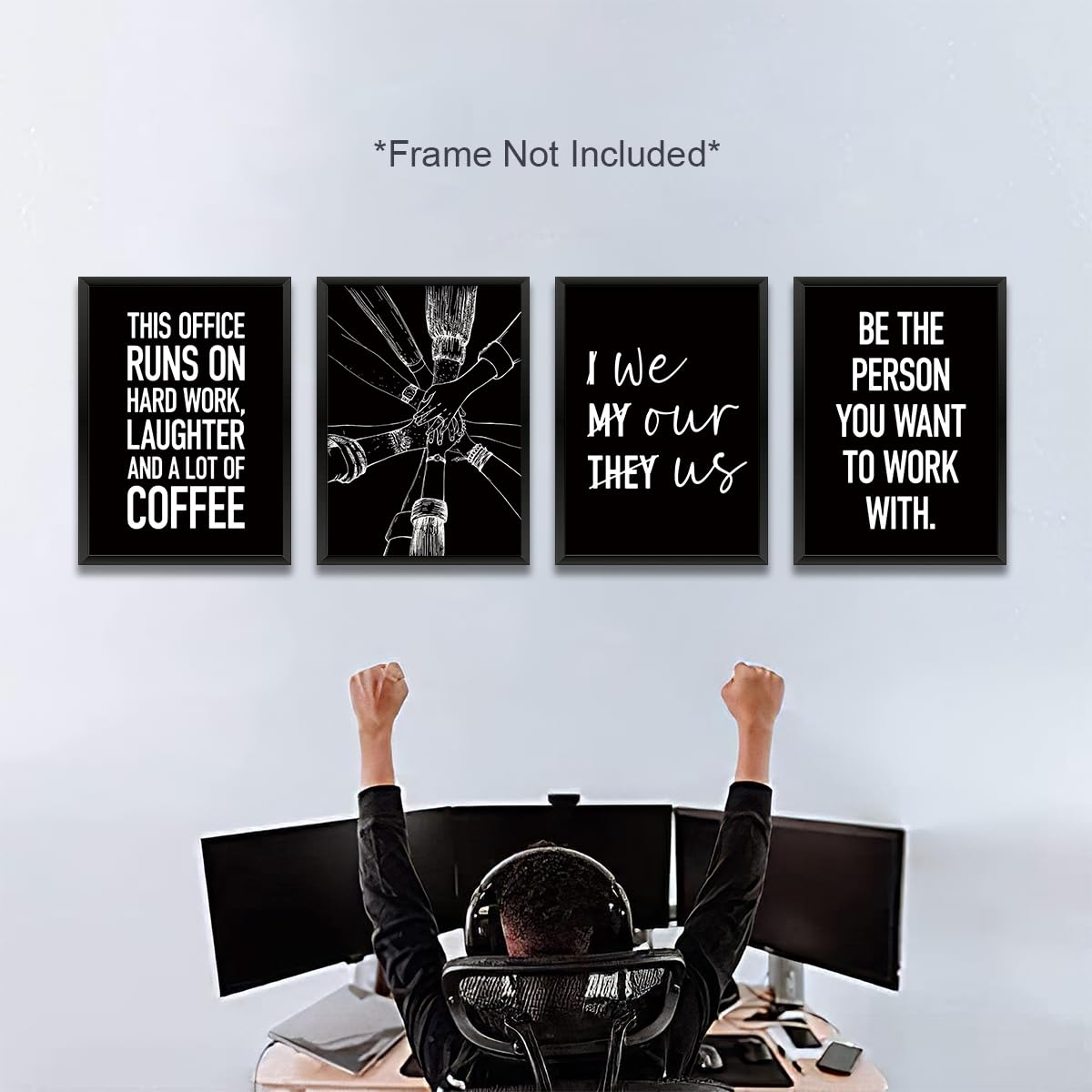 4 Pcs Inspirational Wall Art Team Office Prints Positive Teamwork Quote Wall Decor Paintings Posters for Office Home Bedroom Living Room, Motivational Gifts for Men, Coworker, Team Leader, Unframed