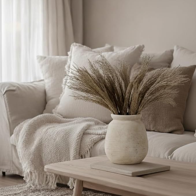 SIDUCAL Ceramic Rustic Farmhouse Vase | 7.3 Inch Pottery Decorative Flower for Home Decor | Sand Glaze Finish Boho Vase for Table, Living Room, Bathroom Decoration, Shelf Decor, Mantel, White