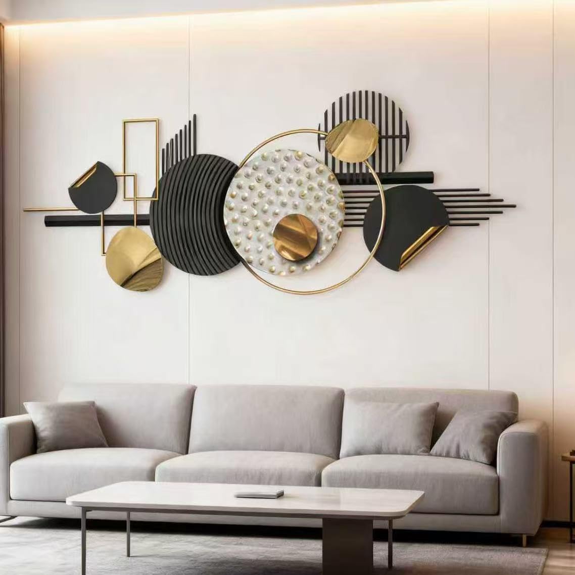 Lucky Monet Large Wall Decor for Living Room, Modern Metal Wall Art, 3D Textured Geometric Wall Sculpture 59"x24" Wall Hanging Decoration for Dinning Room Bedroom Entryway