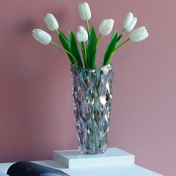 CEMABT 9.5inch 3.4 lb Glass Vases for Flowers Unbreakable Thickened Morden vase for Tables Centerpieces,Colorful,Vintage and Clear Rose Large Flower vases for Bouquet Unique Gifts（Grey）