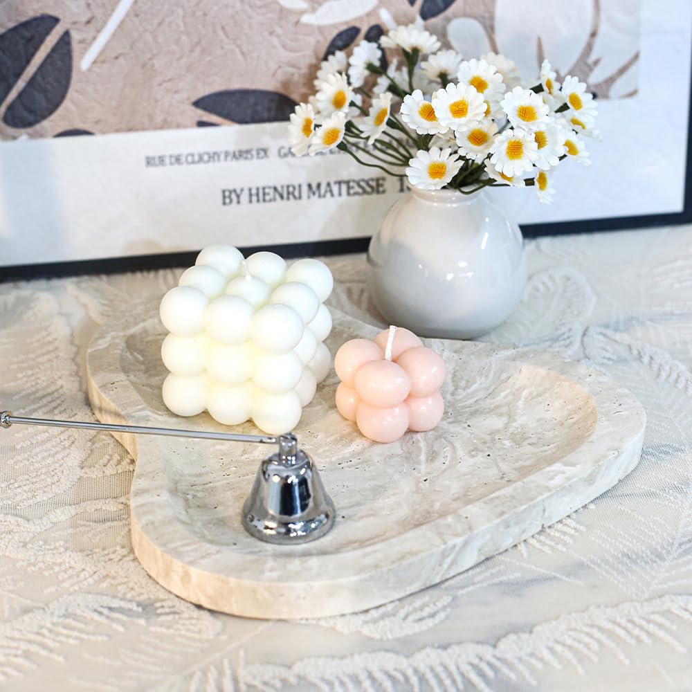 Yfstone Natural Marble Oval Jewelry Dish, Trinket Tray for Ring & Earring Holder, Vanity/Nightstand Decor with Unique Natural Veins, Gift for Women/Mom/Daughter