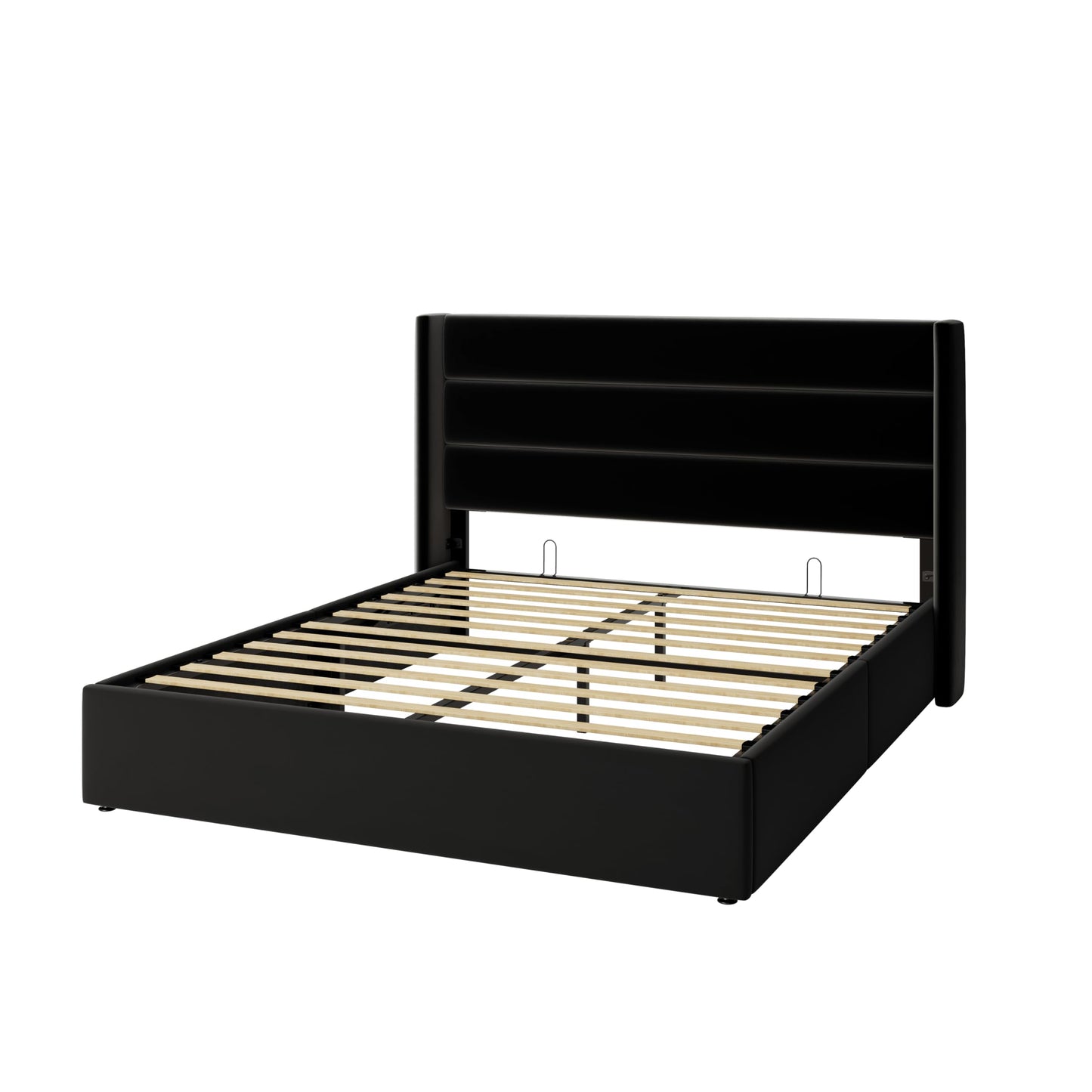 SHA CERLIN Queen Size Lift Up Storage Bed/Velvet Upholstered/Modern Wingback Headboard/Upholstered Platform Bed Frame/Hydraulic Storage/No Box Spring Needed/Black