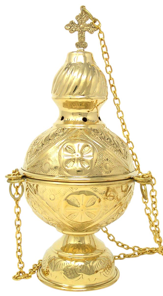 Needzo Brass Hanging Incense Burner with Chain, High Polished Censer, 8 4/5 Inches