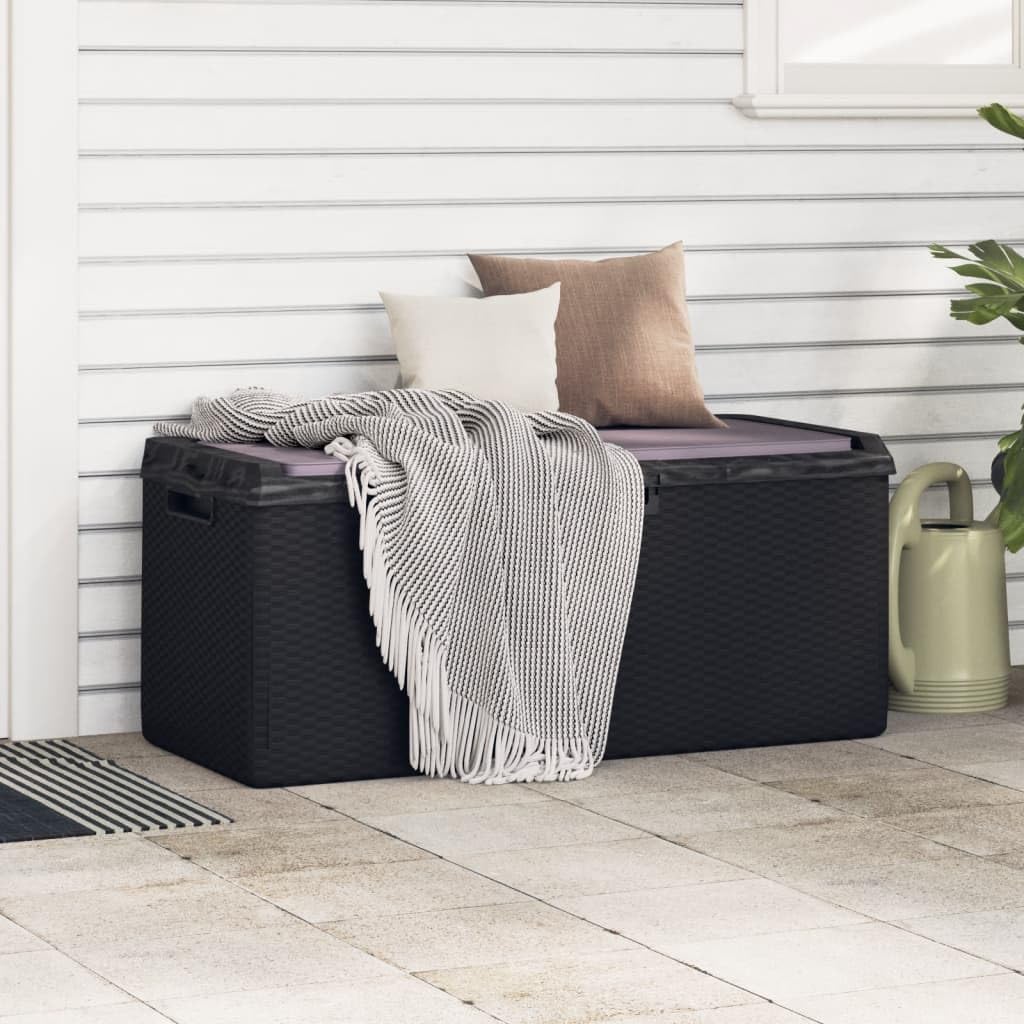 92.5 Gal Patio Storage Box with Seat Cushion, Rattan Look PP Outdoor Storage Chest for Cushions Pillows Blankets, Gas-Lift Design, Lockable, Anthracite