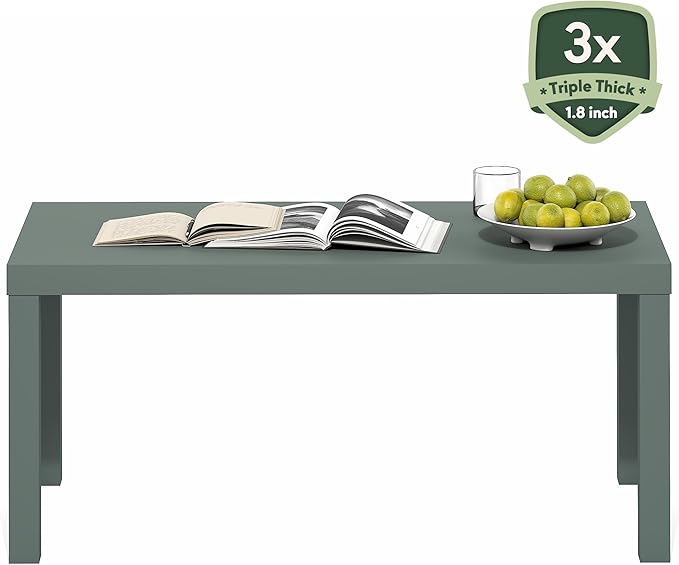Furinno Classic Coffee Table, Modern Rectangle Coffee Table with 1.8" Triple Thick Tabletop, Side Table, Toolless Assembly, for Living Room, Home Office, Sage Green