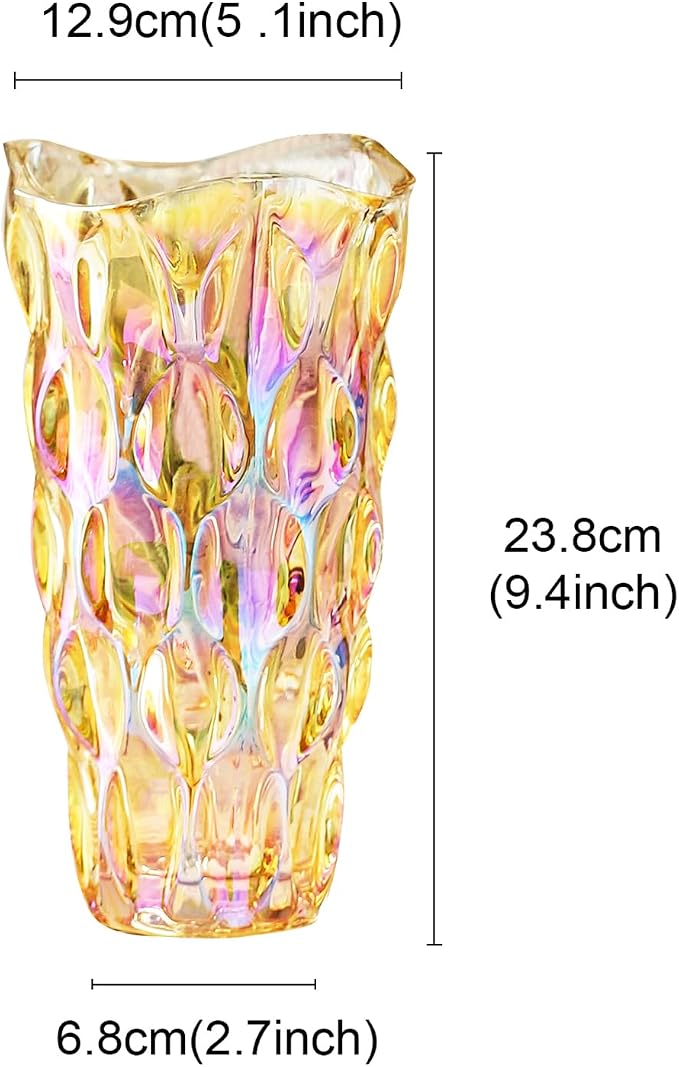 CEMABT 9.5inch 3.4 lb Glass Vases for Flowers Unbreakable Thickened Morden vase for Tables Centerpieces,Colorful,Vintage and Clear Rose Large Flower vases for Bouquet Unique Gifts（Gold）