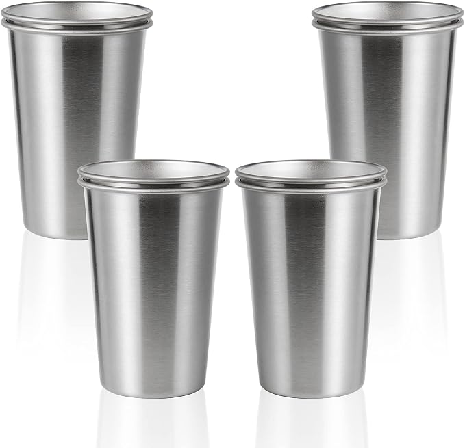 8 Pack 16oz Stainless Steel Pint Cup,Healthy Unbreakable and Stackable,Metal Drinking Glasses