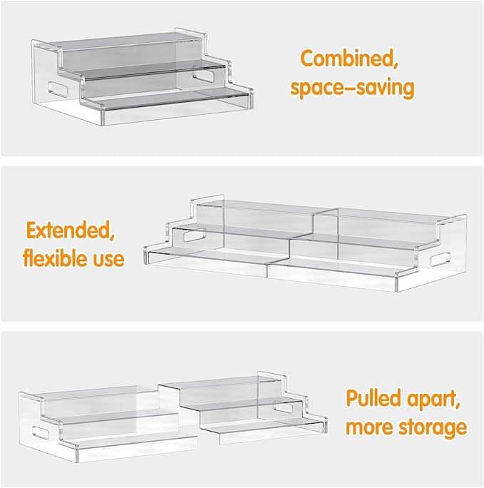 Yecuip Expandable Can Rack Organizer for Pantry, 3-Tier Adjustable Can Storage Holder, Holds Up to 24 Cans, Acrylic Canned Food Organizer for Pantry, Cabinet, Countertop, Kitchen
