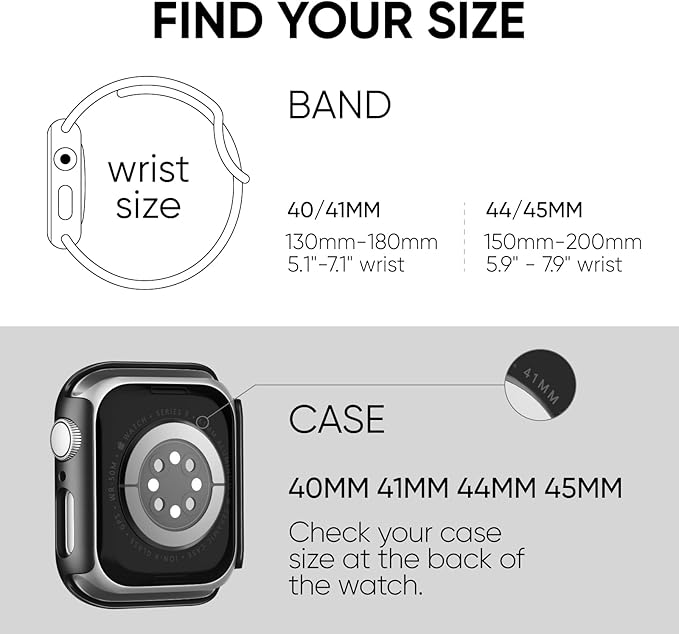 Compatible for Apple Watch Band 40mm 41mm and Case with Screen Protector, Soft Silicone Sport Strap Bands and Protective Cover with Tempered Glass for iWatch Series 9 8 7 SE 6 5 4