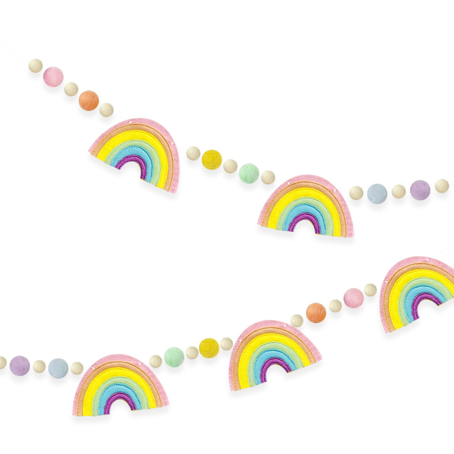 Pastel Pre-Strung Rainbow Banner Felt Wool Ball Wood Beads Garland Macaron Rainbow Garland for Women Kids Girls Unicorn Magic Birthday Party Decorations Sign Party Photo Prop Decor Supplies
