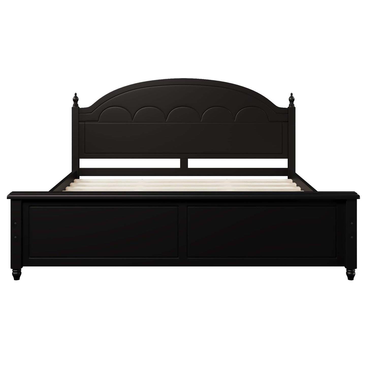 Merax Queen Platform Bed Frame with Arched Headboard, Solid Wood Construction, Classic Elegant Design, Sturdy Support, No Box Spring Needed, Easy Assembly, Black