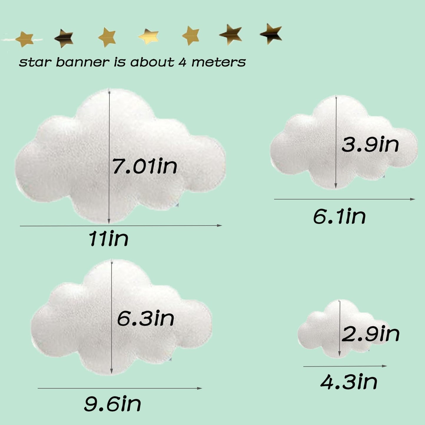 LYCRAFTS 11Pcs 3D Cloud Decoration Hanging Clouds from Ceiling Classroom White Felt Clouds Ornaments with Stars Garland for Bedroom Nursery Wall Birthday Baby Shower Party