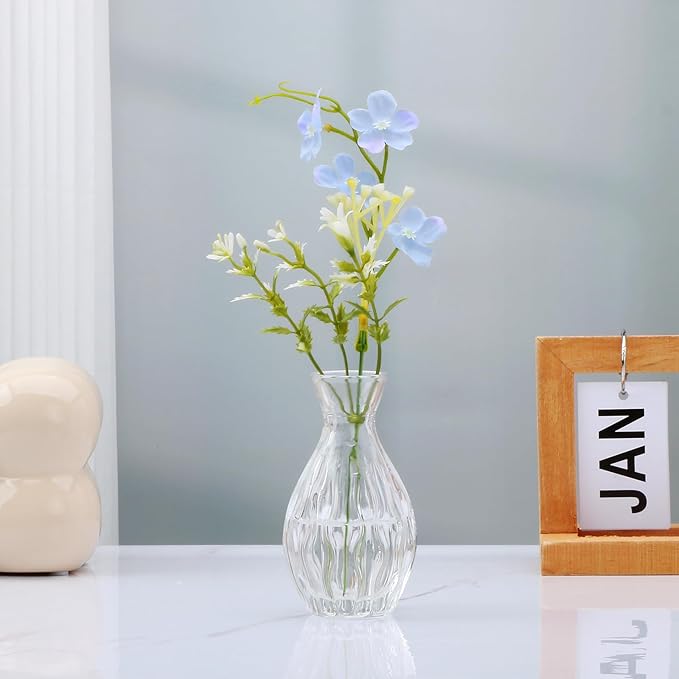 Mapoxy Glass Bud Vases Set of 4,Small Flower Vases for Wedding Centerpiece Table Decorations,Clear Vintage Embossed Mini Vases,Flower Arrangements in Vases for Party or Home Decor
