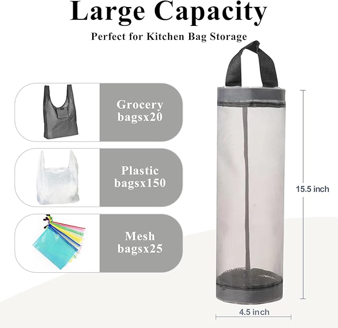TOGETRUE Plastic Bag Holder, Mesh Grocery Bag Holder Hanging Storage Bag Dispenser (Grey 2 Packs)